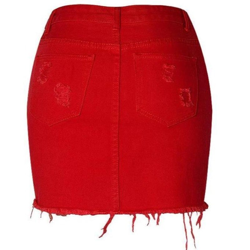 Distressed denim skirt