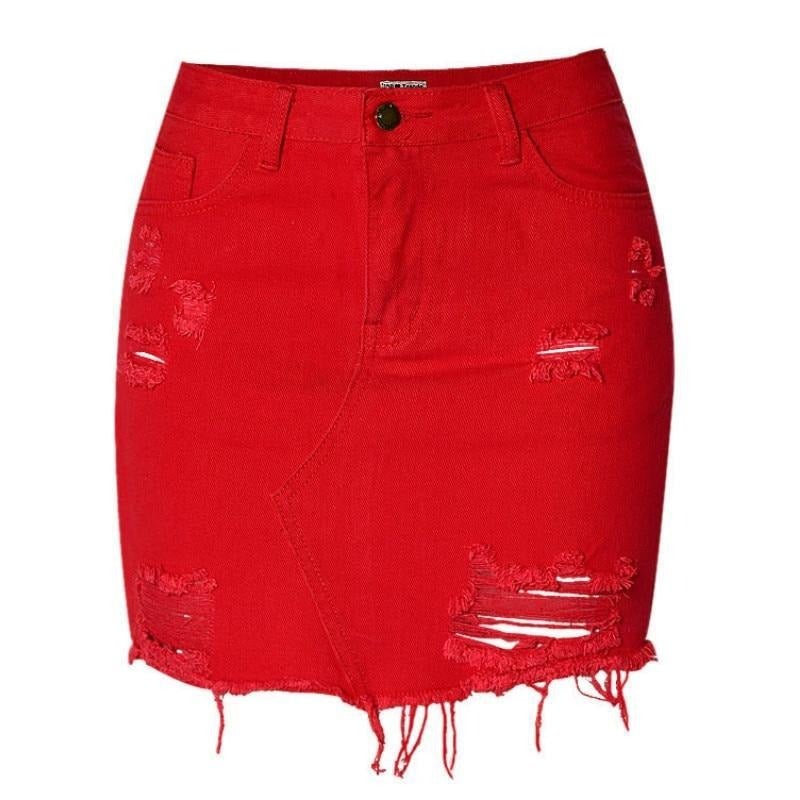 Distressed denim skirt