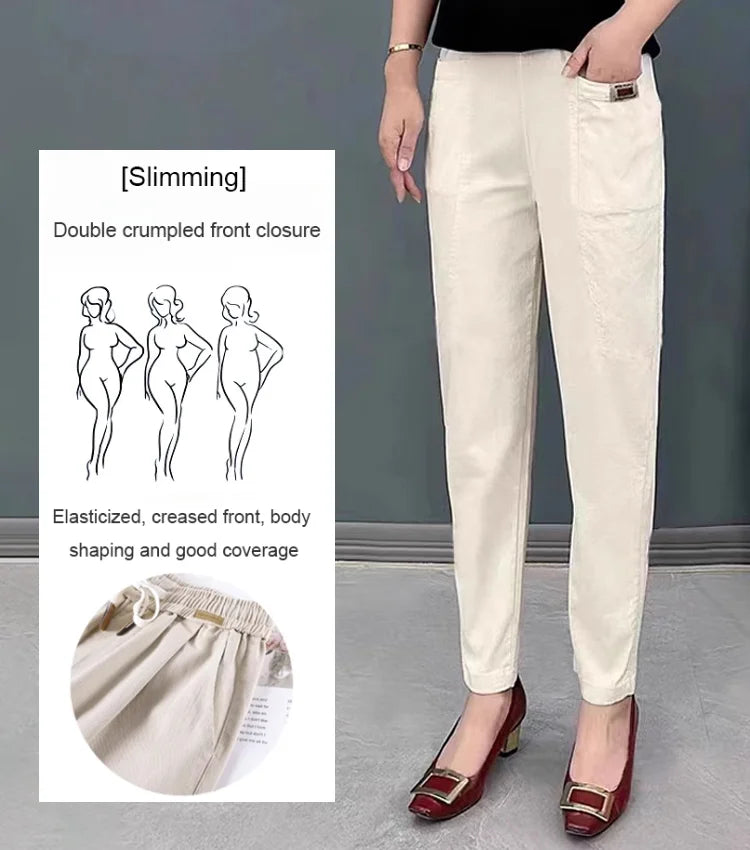 Women's cotton trousers with elasticated waistband 