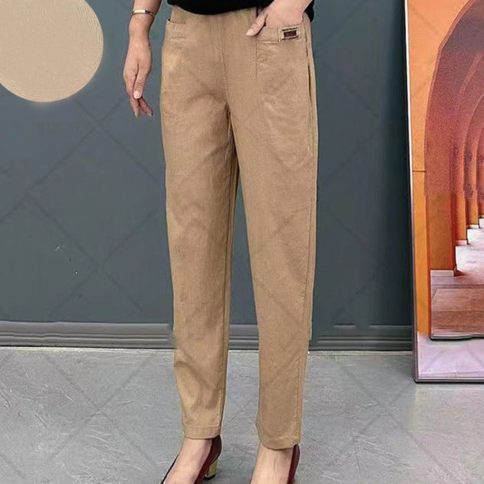 Women's cotton trousers with elasticated waistband 