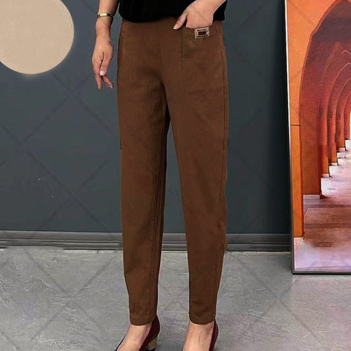 Women's cotton trousers with elasticated waistband 