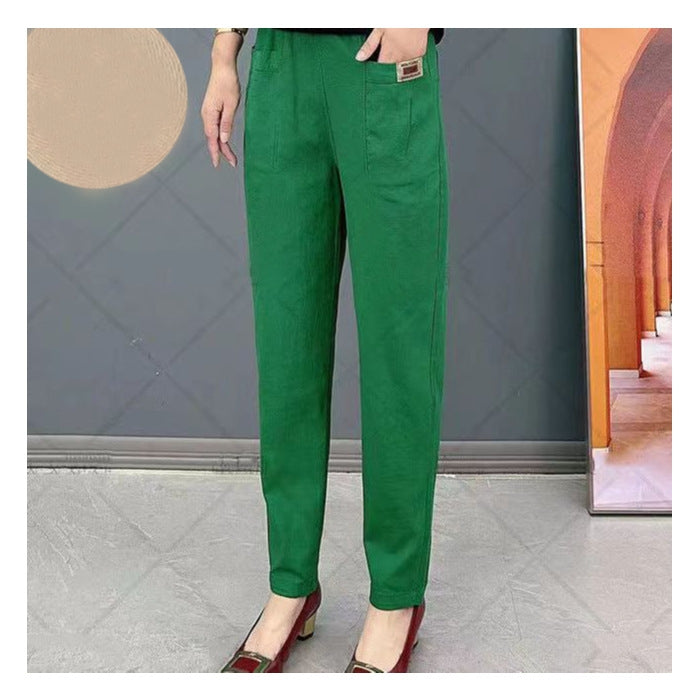 Women's cotton trousers with elasticated waistband 