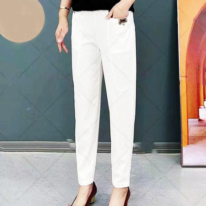Women's cotton trousers with elasticated waistband 