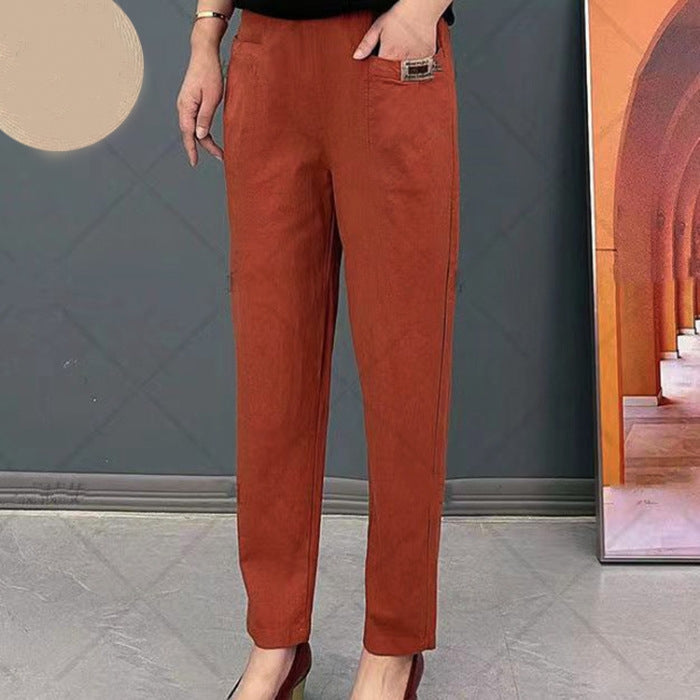 Women's cotton trousers with elasticated waistband 