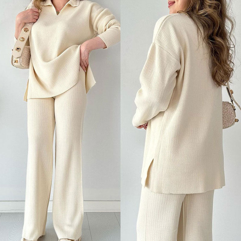 GR | Comfortable knitted two-piece set with V-neck