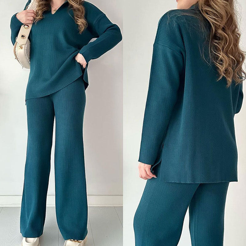 GR | Comfortable knitted two-piece set with V-neck