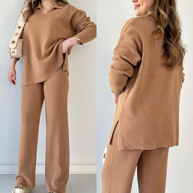 GR | Comfortable knitted two-piece set with V-neck
