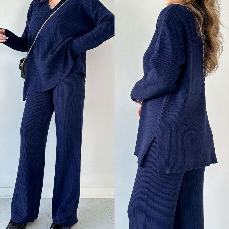GR | Comfortable knitted two-piece set with V-neck