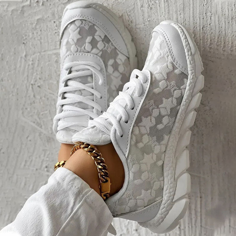 GR | White women's sneakers - white embroidered shoes