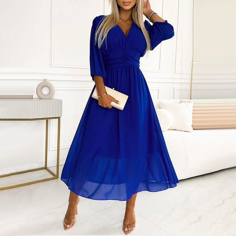 GR | Damen V-Ausschnitt Leichte Chiffon Kleider