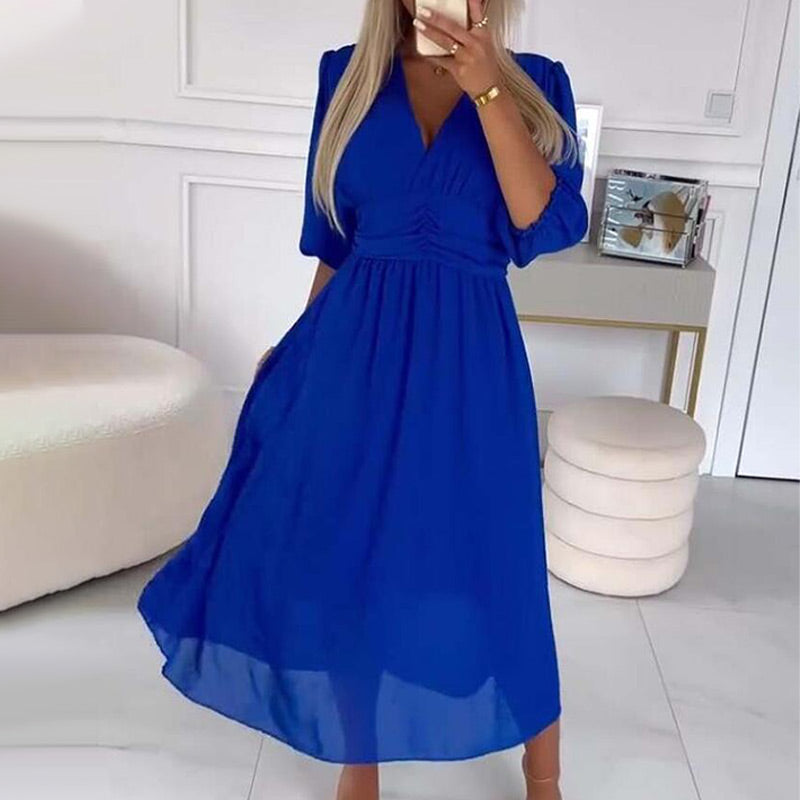 GR | Damen V-Ausschnitt Leichte Chiffon Kleider