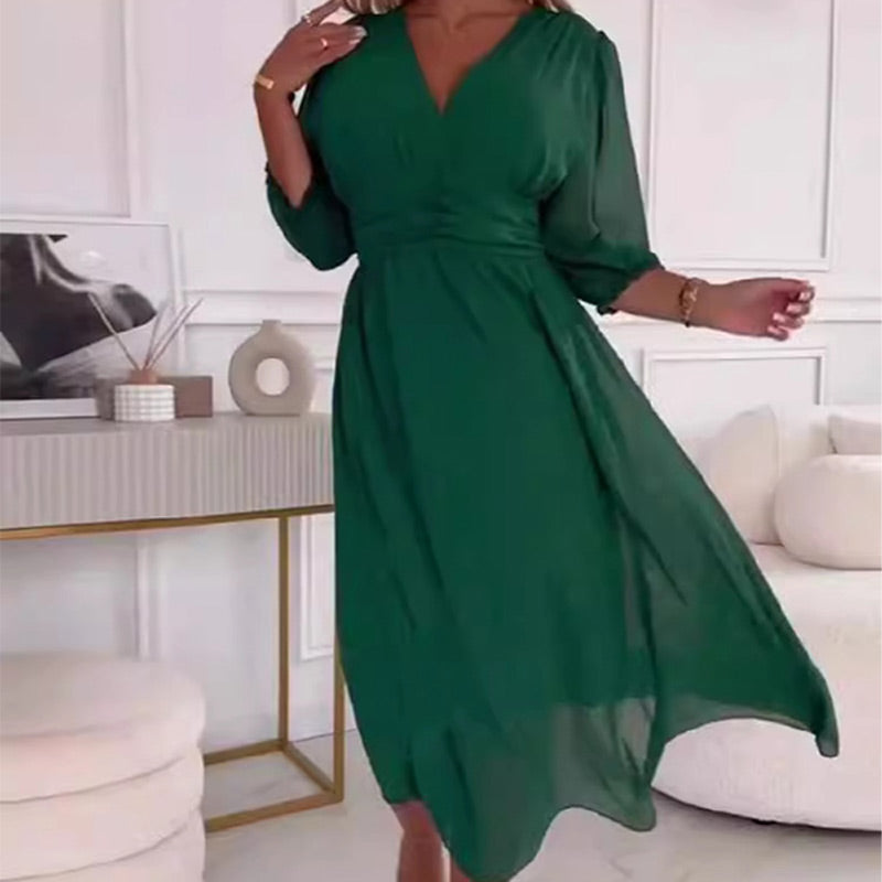GR | Damen V-Ausschnitt Leichte Chiffon Kleider