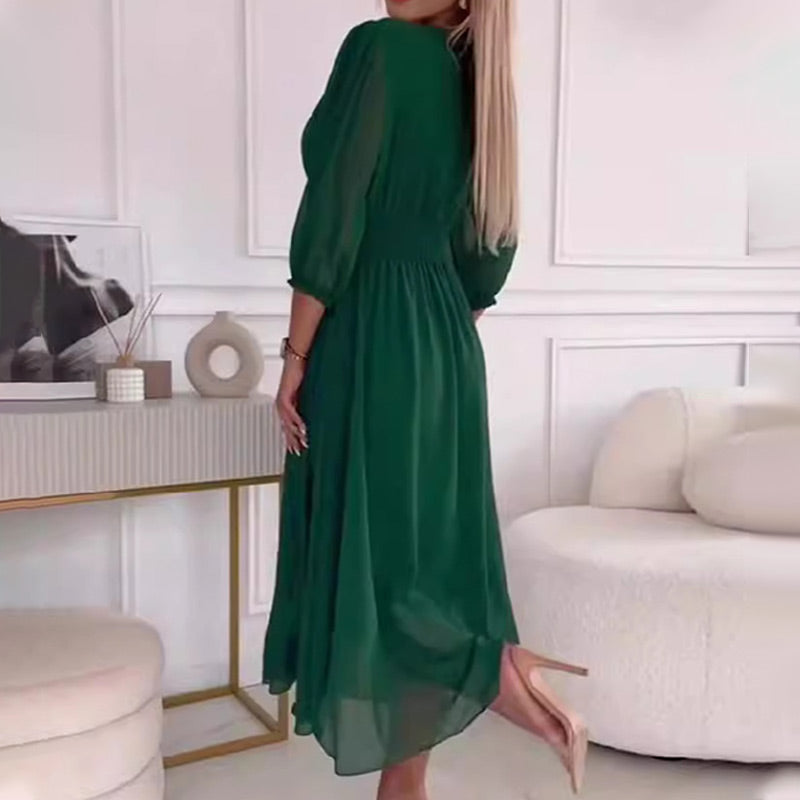 GR | Damen V-Ausschnitt Leichte Chiffon Kleider