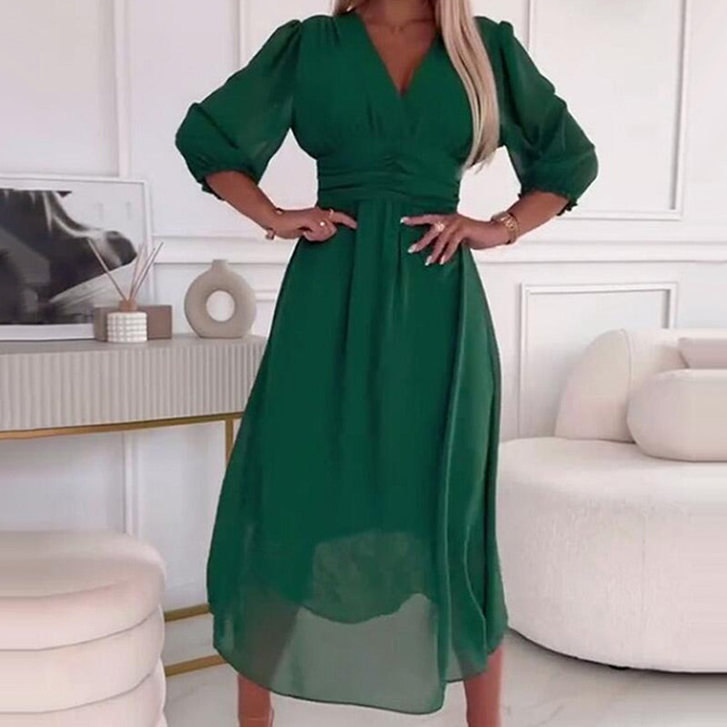 GR | Damen V-Ausschnitt Leichte Chiffon Kleider