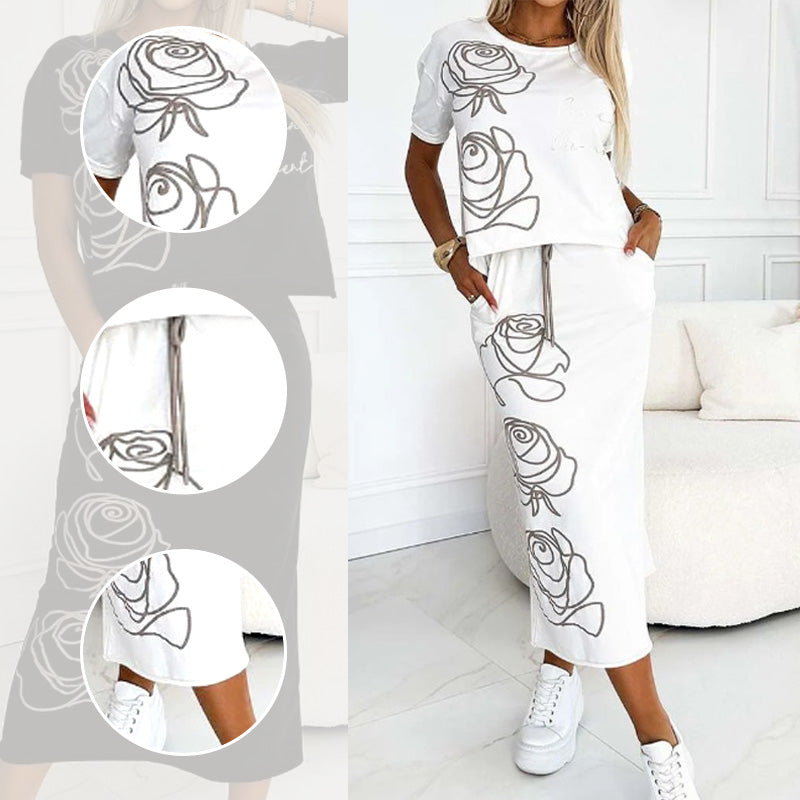 GR | Elegant Two-Piece Set with Floral Pattern for Women