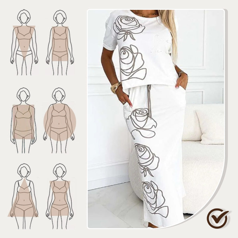 GR | Elegant Two-Piece Set with Floral Pattern for Women