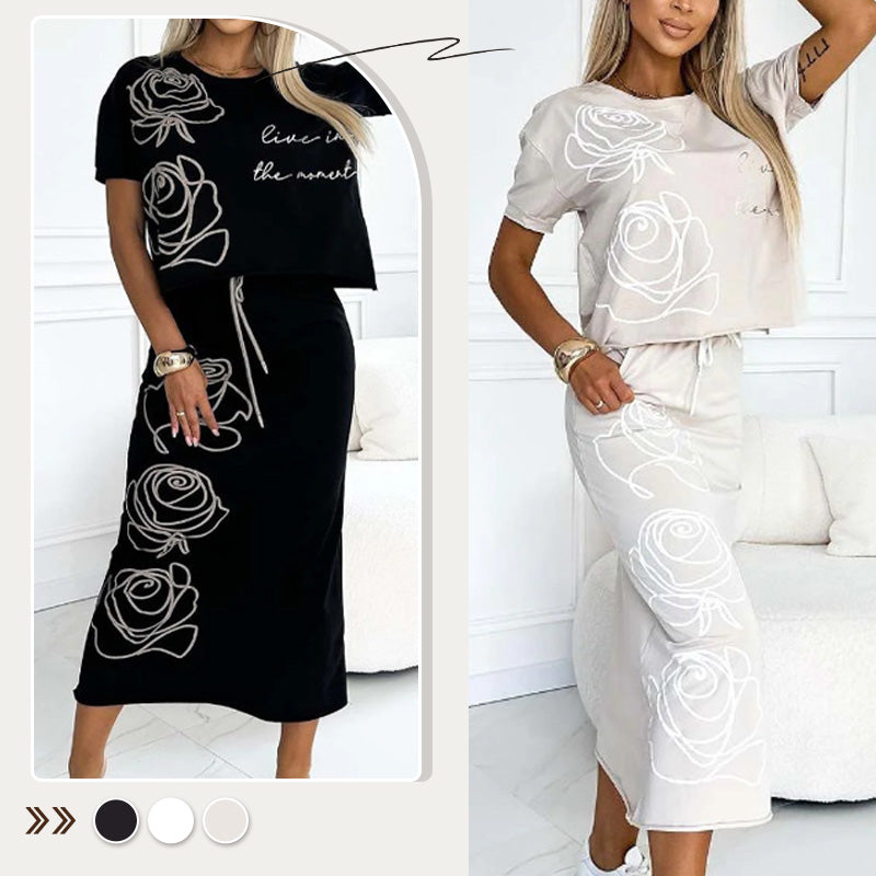 GR | Elegant Two-Piece Set with Floral Pattern for Women