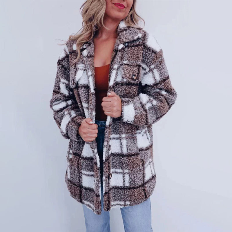 GR | Checkered teddy jacket for women
