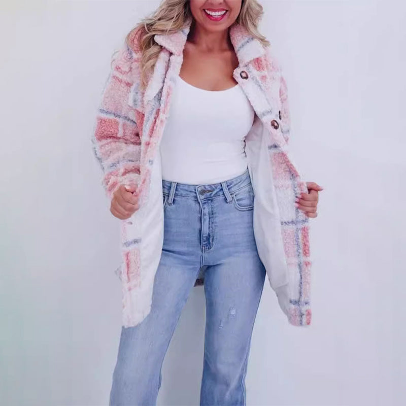 GR | Checkered teddy jacket for women