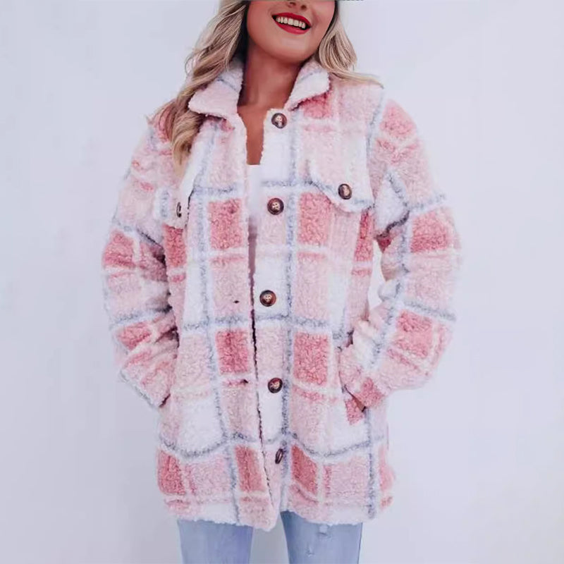 GR | Checkered teddy jacket for women