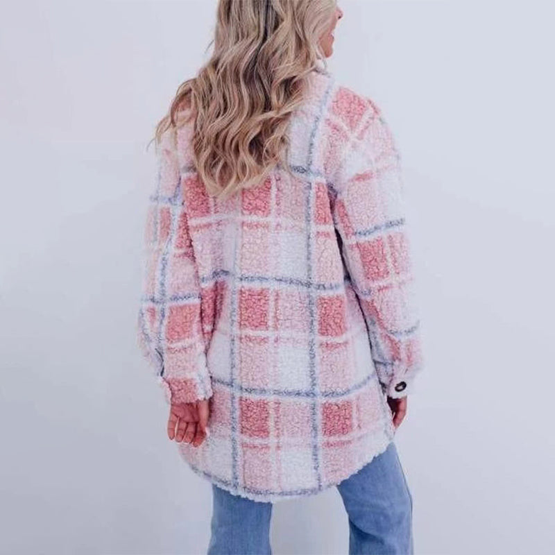GR | Checkered teddy jacket for women