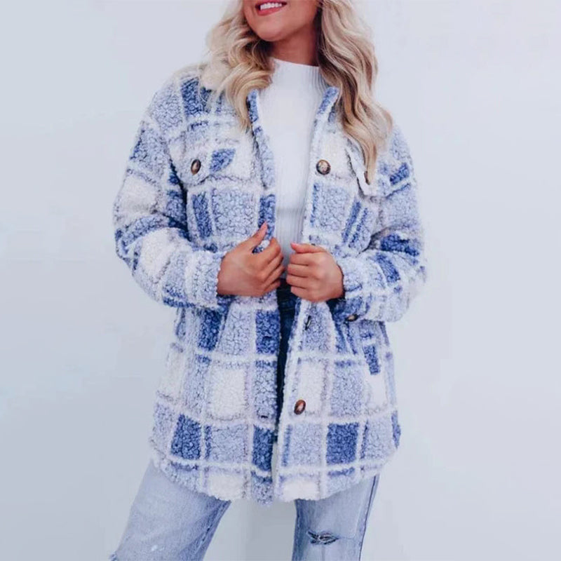 GR | Checkered teddy jacket for women