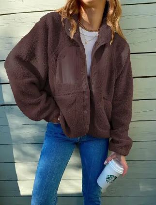 Winter fleece jacket with button placket