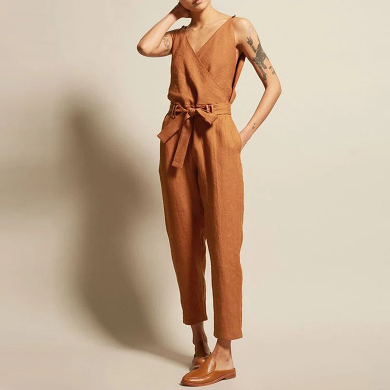 GR | Cotton-linen tank top jumpsuit