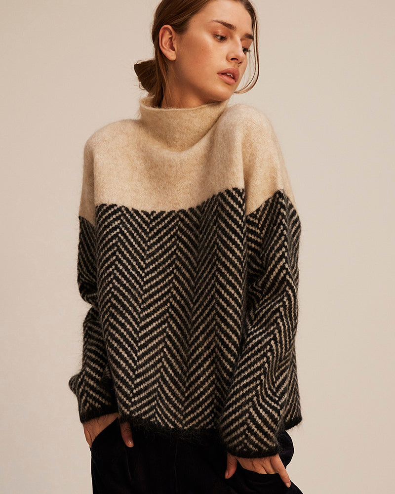 GR | Damen Rollkragenpullover mit Zweifarbdesign