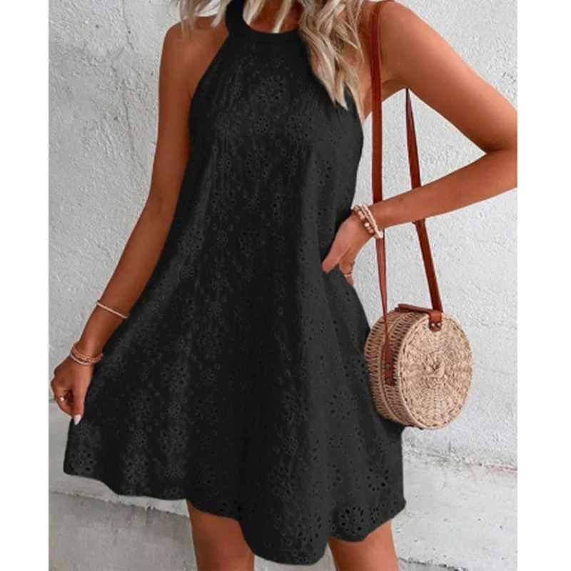 GR | Sommer Frauen O-Ausschnitt Sexy Schmal Weiß Mini Kleid