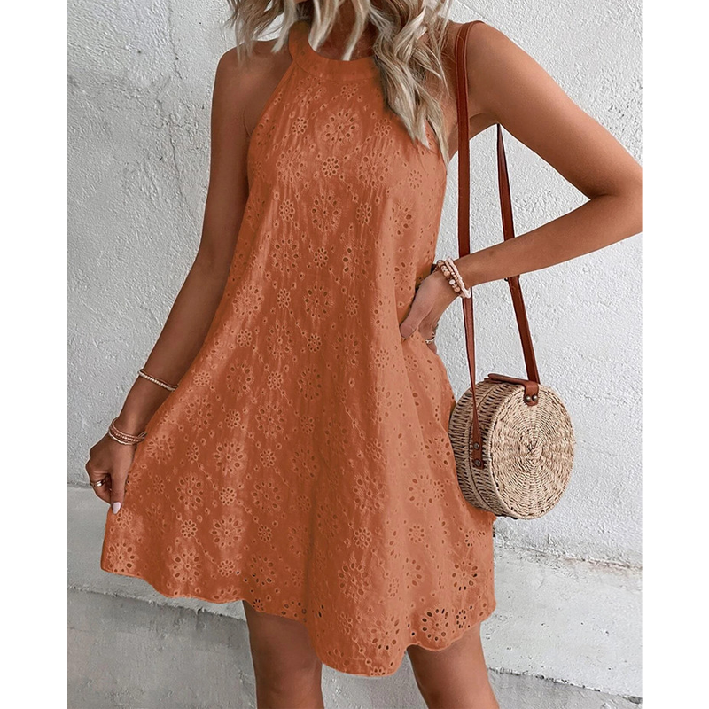 GR | Sommer Frauen O-Ausschnitt Sexy Schmal Weiß Mini Kleid