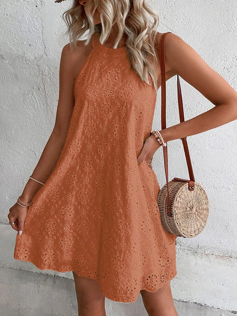 GR | Sommer Frauen O-Ausschnitt Sexy Schmal Weiß Mini Kleid
