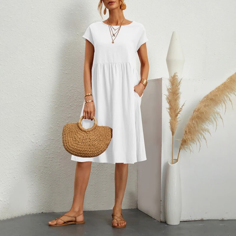 Cotton dress with round neck