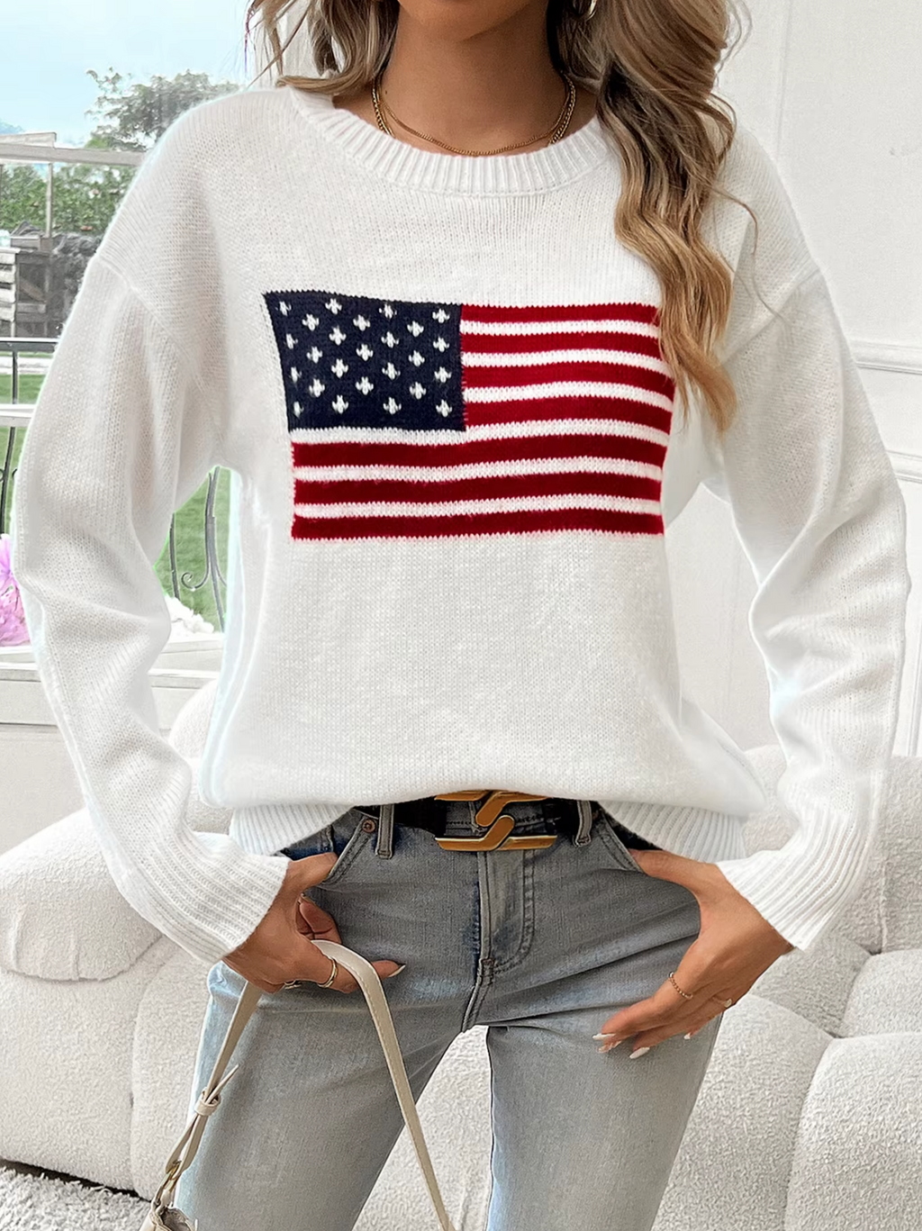 GR | Cotton knit sweater with round neck