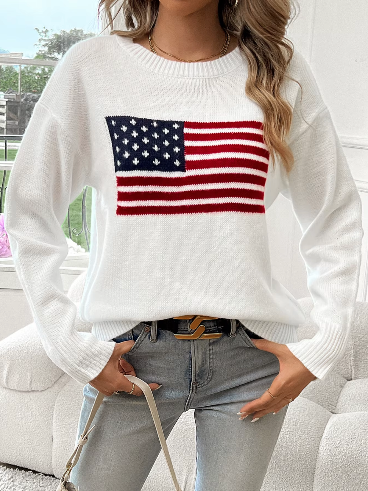 GR | Cotton knit sweater with round neck