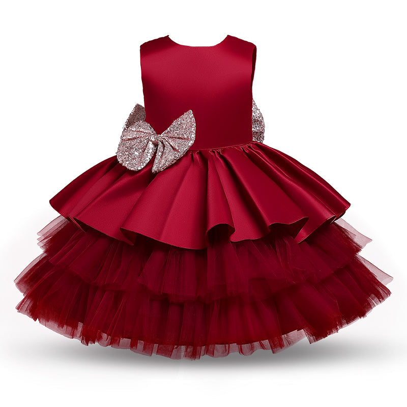 GR | Mädchenkleid für Babys Große Schleife Taufkleid Festkleider