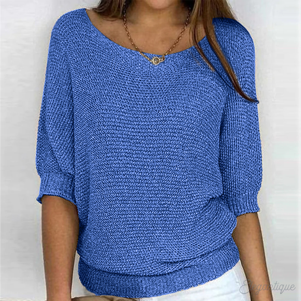 GR | Pullover - Damen - Einfarbig, Rundhals, Dreiviertelärmel - Bequem und Lässig