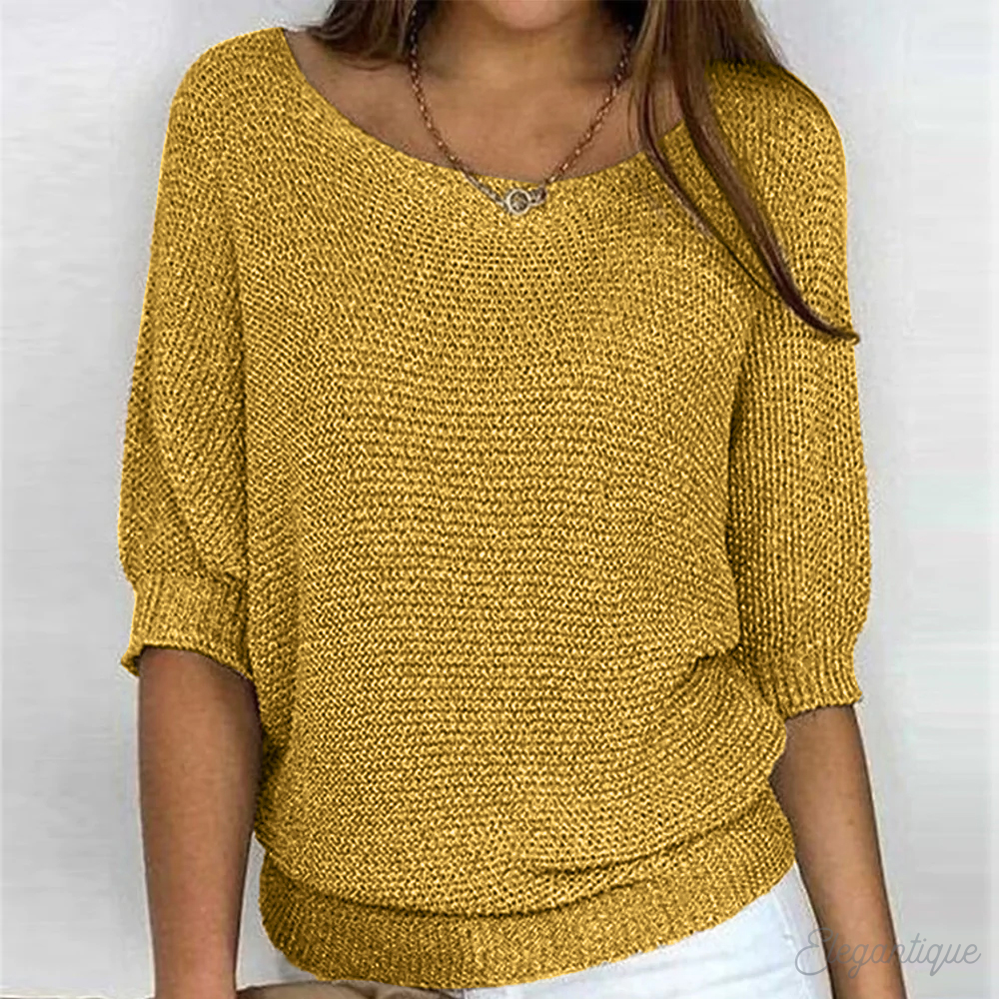 GR | Pullover - Damen - Einfarbig, Rundhals, Dreiviertelärmel - Bequem und Lässig