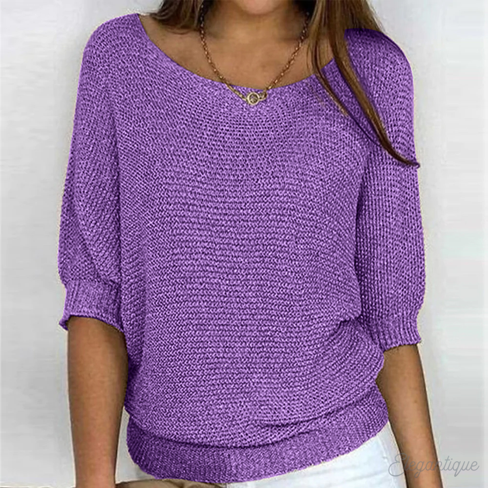 GR | Pullover - Damen - Einfarbig, Rundhals, Dreiviertelärmel - Bequem und Lässig