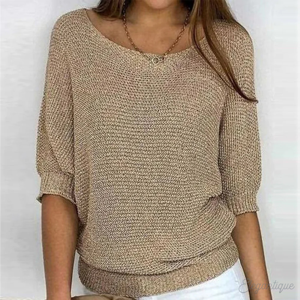 GR | Pullover - Damen - Einfarbig, Rundhals, Dreiviertelärmel - Bequem und Lässig