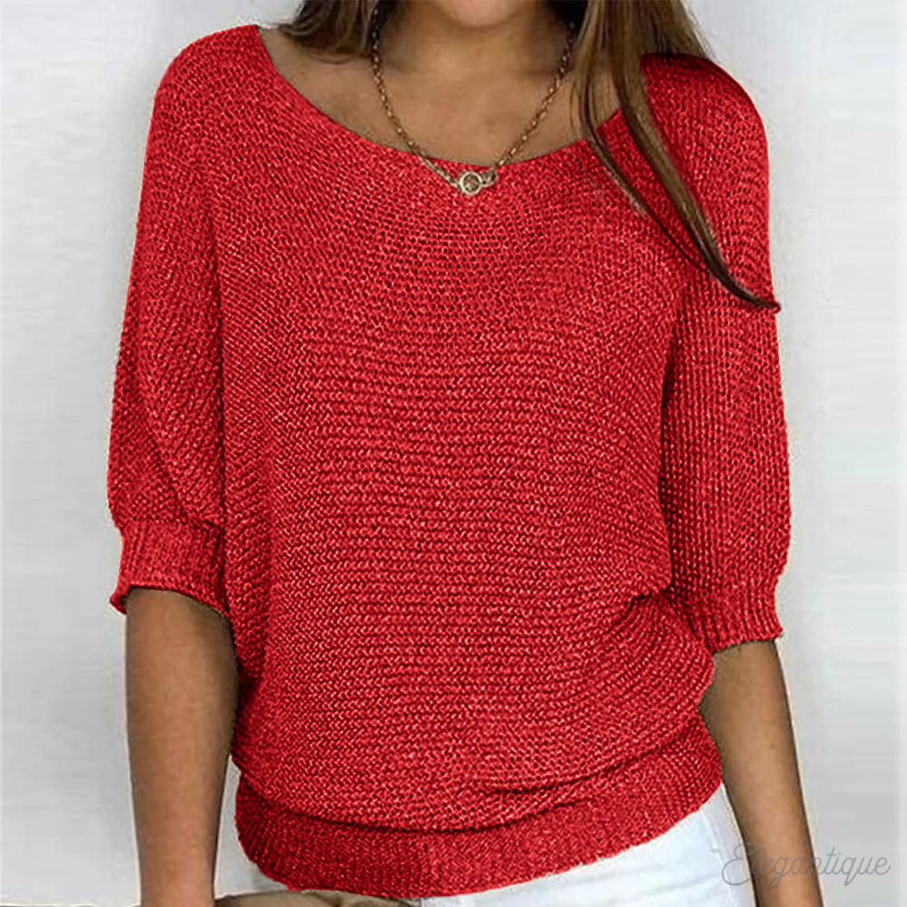 GR | Pullover - Damen - Einfarbig, Rundhals, Dreiviertelärmel - Bequem und Lässig