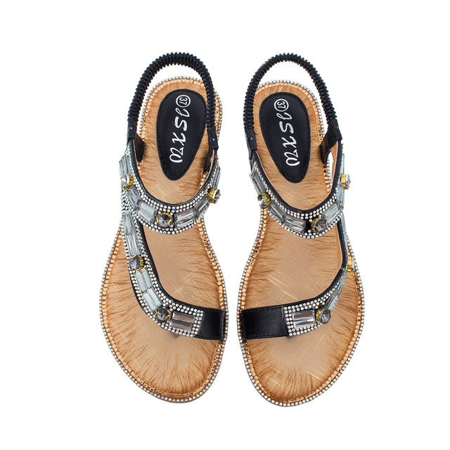 GR | Cross Border Rhinestone T-Strap Flat Sandal