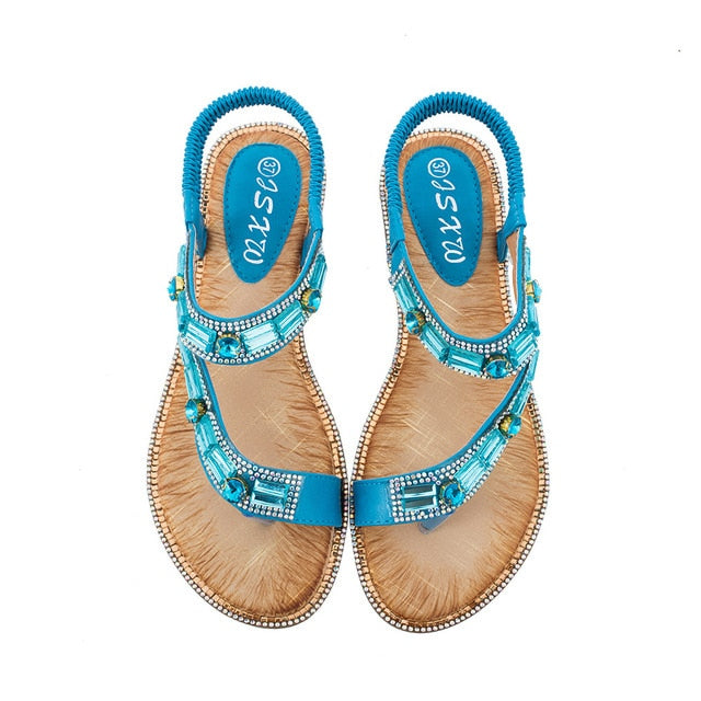 GR | Cross Border Rhinestone T-Strap Flat Sandal