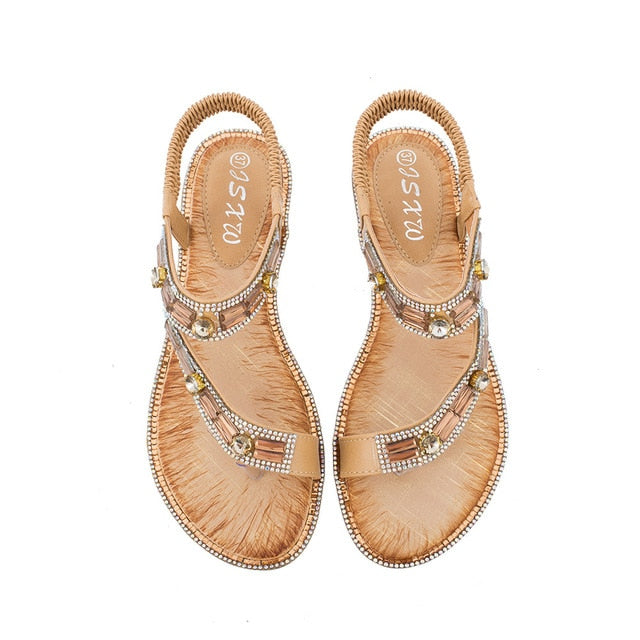 GR | Cross Border Rhinestone T-Strap Flat Sandal