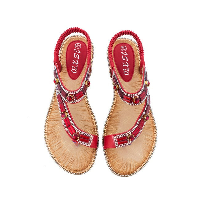 GR | Cross Border Rhinestone T-Strap Flat Sandal