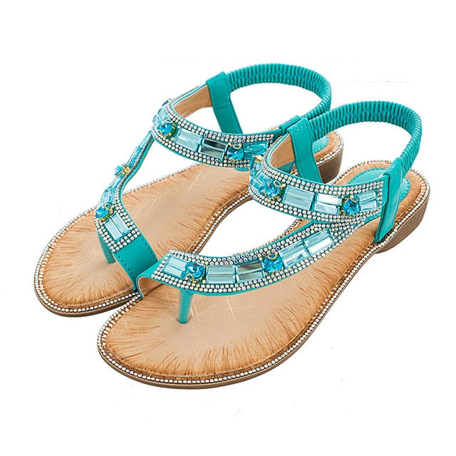 GR | Cross Border Rhinestone T-Strap Flat Sandal