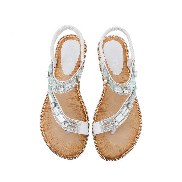 GR | Cross Border Rhinestone T-Strap Flat Sandal