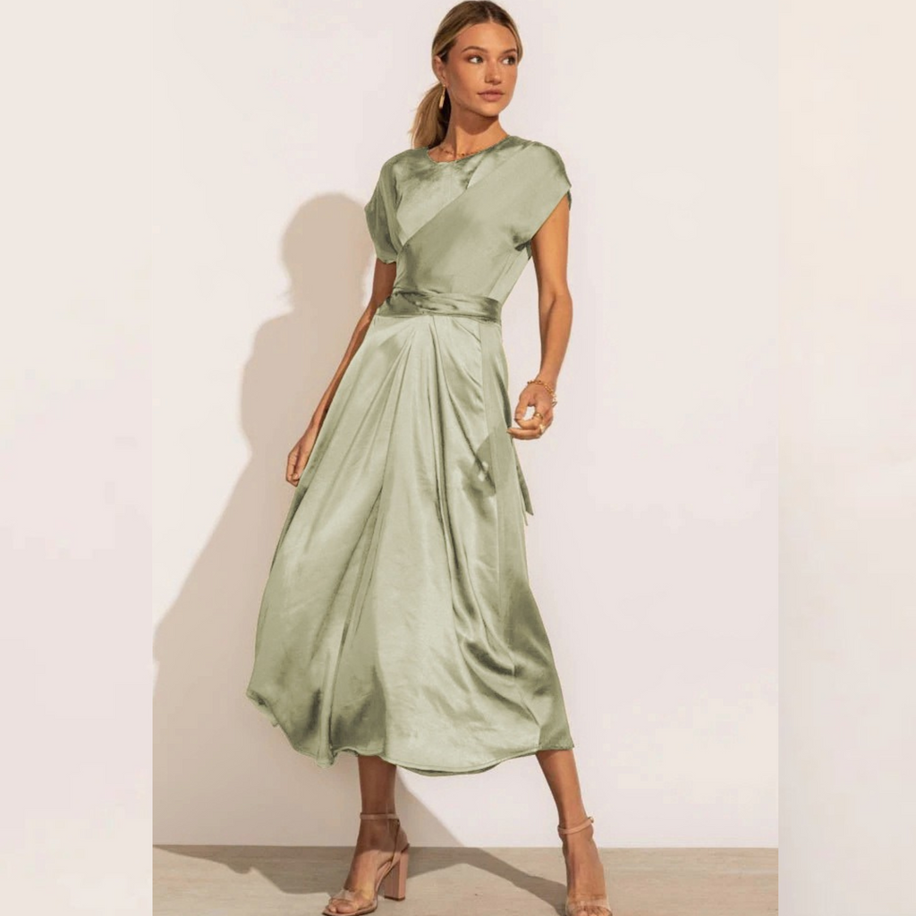 GR | Elegantes Satin-Wickel-Midi-Kleid für Damen