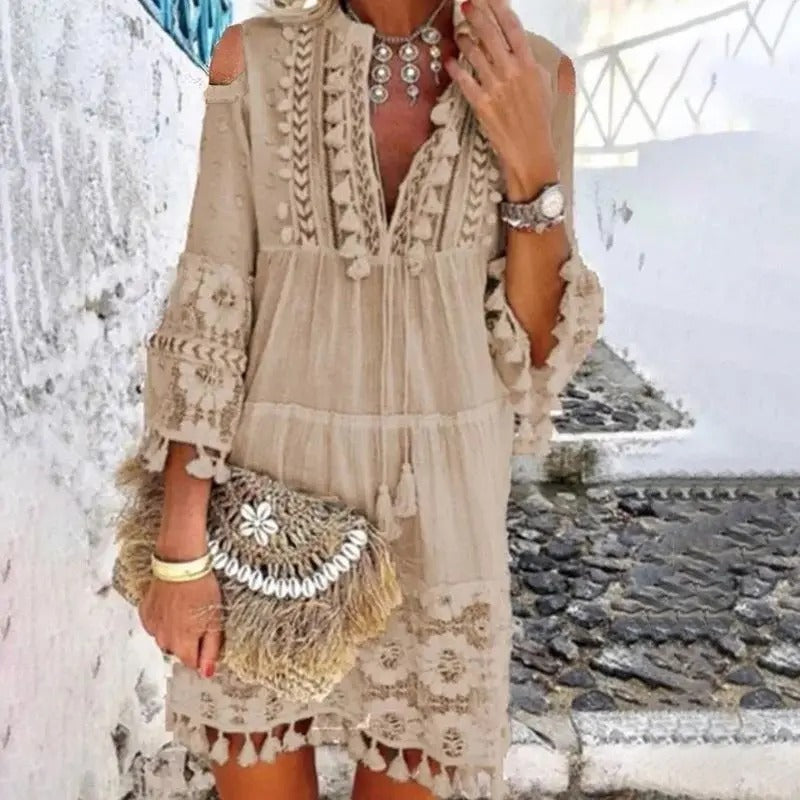 GR | Mini Kleid mit Boho Spitze