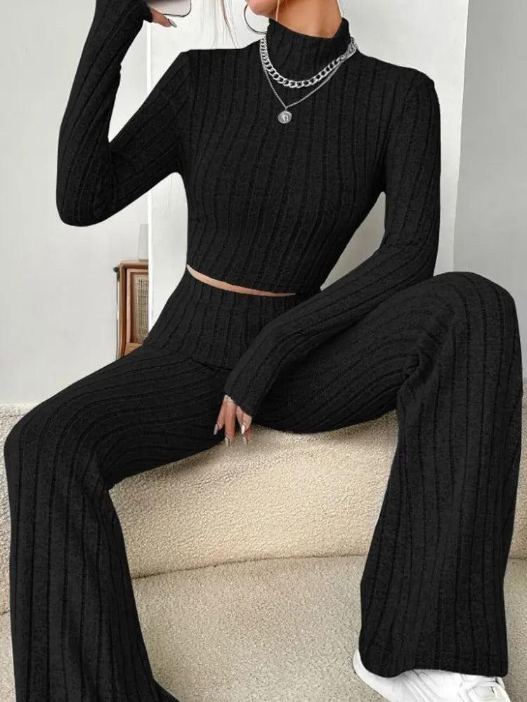 GR | Stylish Winter Chic Black Two-Piece Knit Set for Women